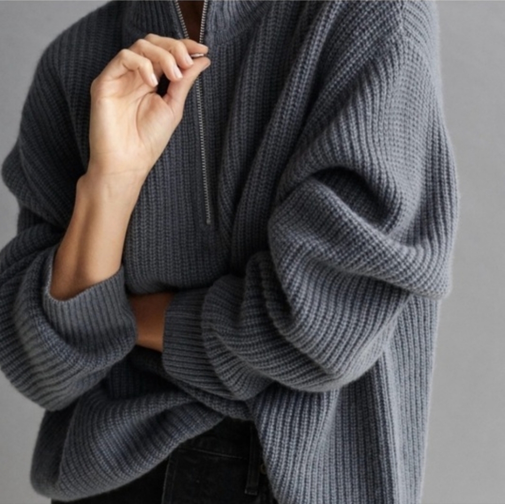 Jenni Kayne Gray Half-Zip Cashmere Sweater - Picture 2 of 6